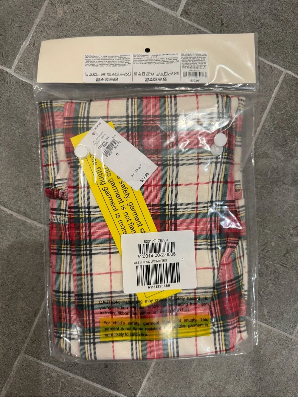 GAP Kids Red Cream Plaid 2-Piece Pajama Set